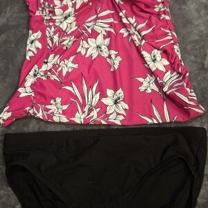 Floral Pink and Black Swimsuit Set